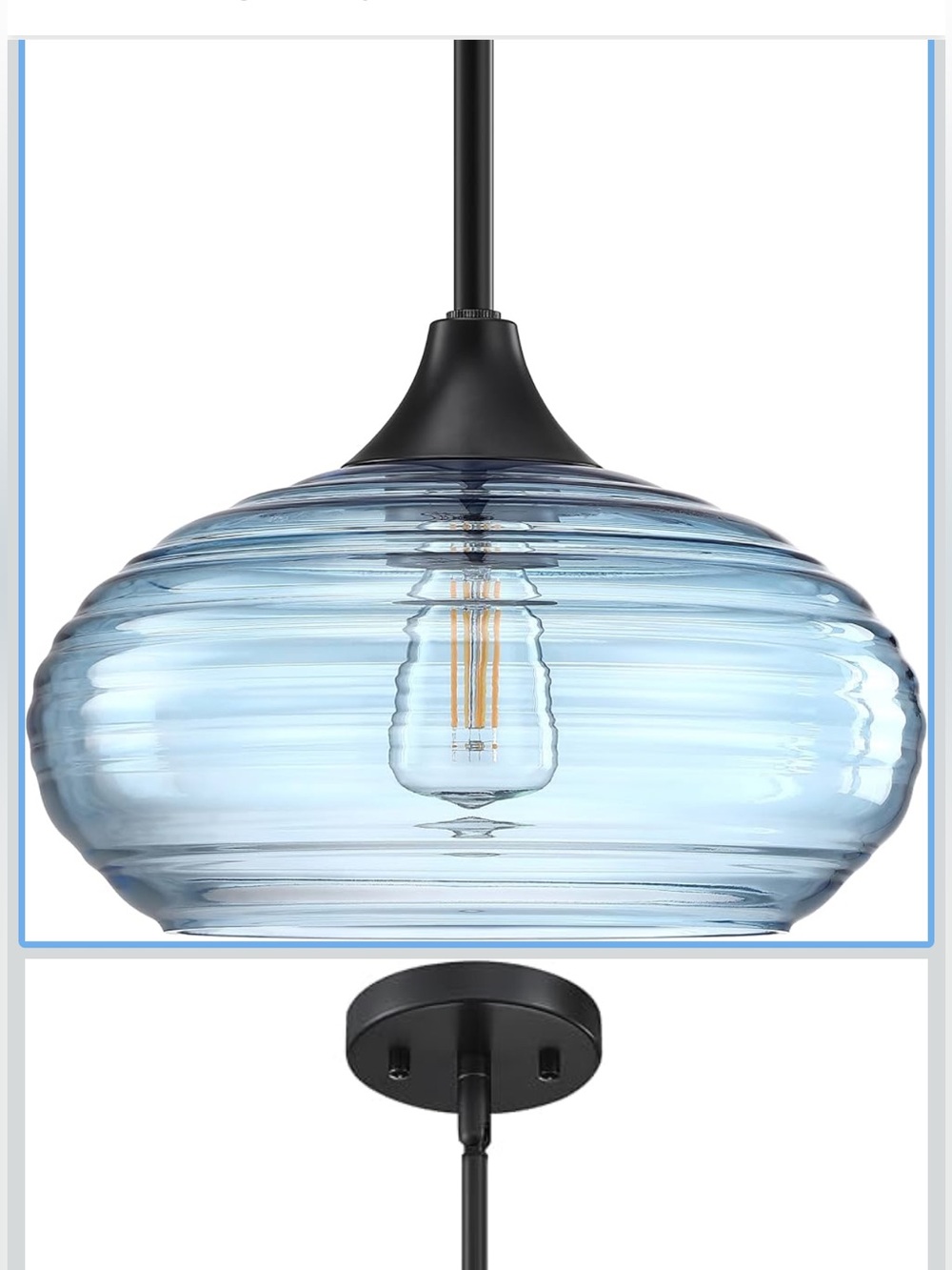 1 Light Farmhouse Pendant Light E26 Black 10" Blue Glass UL Certified